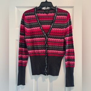 Escada Pink and Gray Striped Cardigan w Sequin Trim